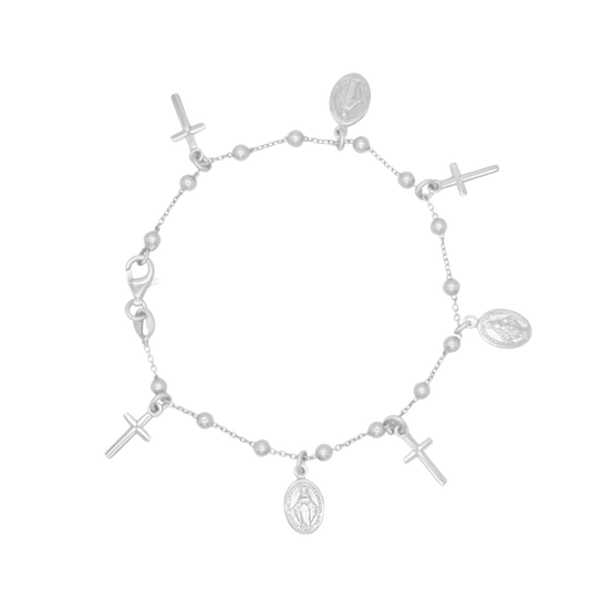 WUNDERTÄTIG MEDAILLE UND KREUZ CHARMS - ARMBAND - SILBER