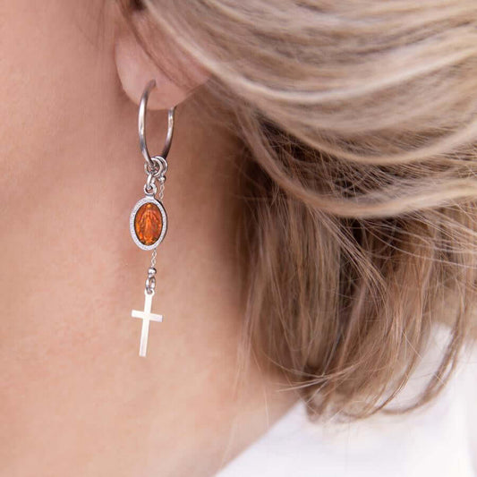 ORANGE WUNDERTÄTIG MEDAILLE - HOOP OHRRINGE - SILBER