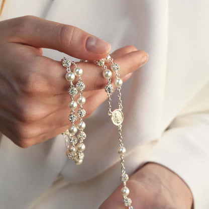 STRASSBALL UND PERLE PERLEN ROSENKRANZ - SILBER