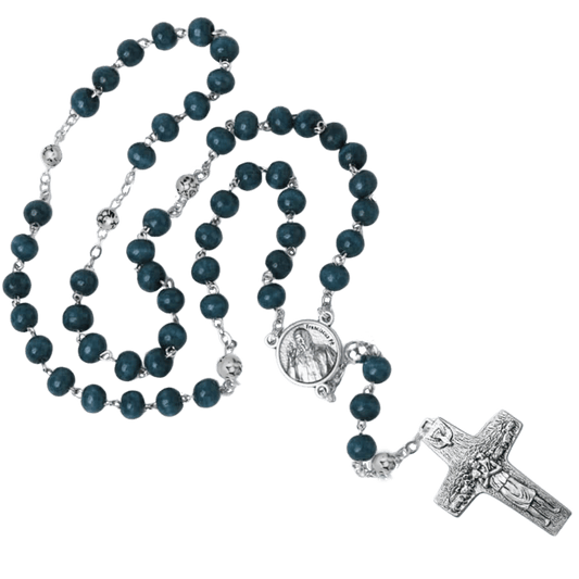 PAPST FRANCIS - BLAU HÖLZERN PERLEN ROSENKRANZ - METALL