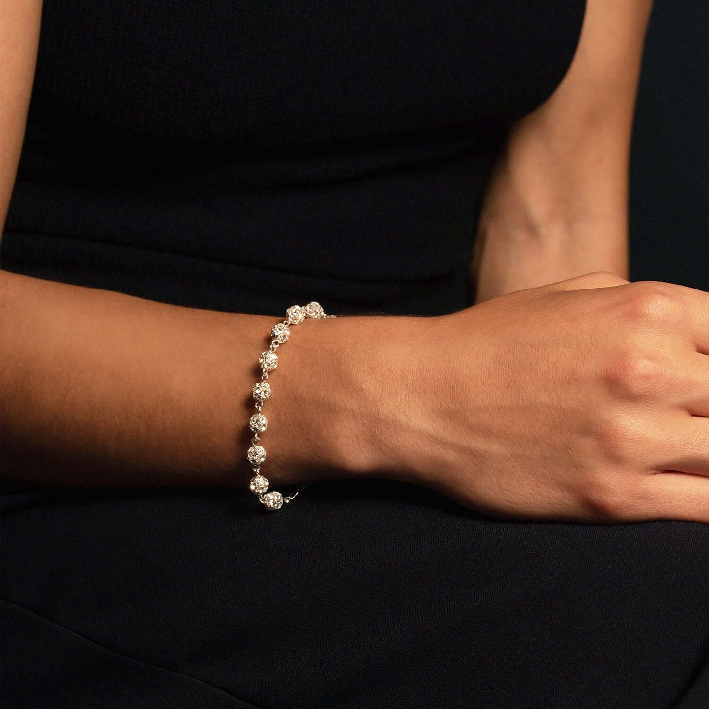 ROSENKRANZ-ARMBAND - SILBER UND STRASSBALL