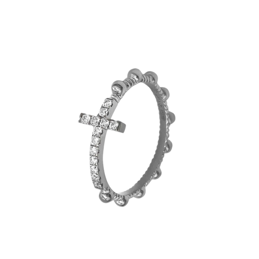 ROSENKRANZ RING MIT KREUZ - SILBER UND ZIRKONIA