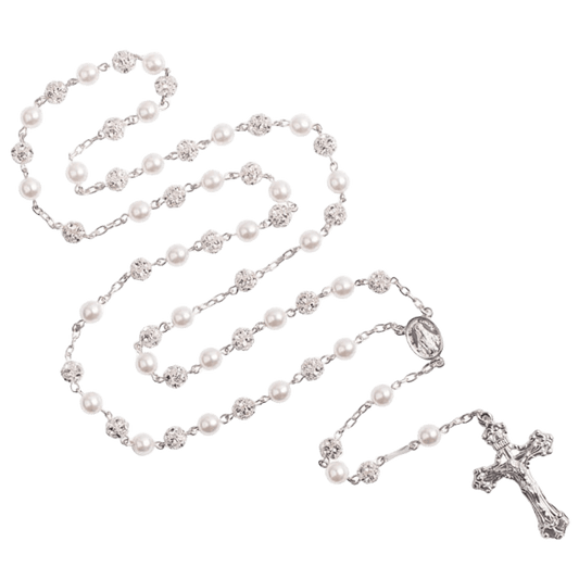 STRASSBALL UND PERLE PERLEN ROSENKRANZ - SILBER
