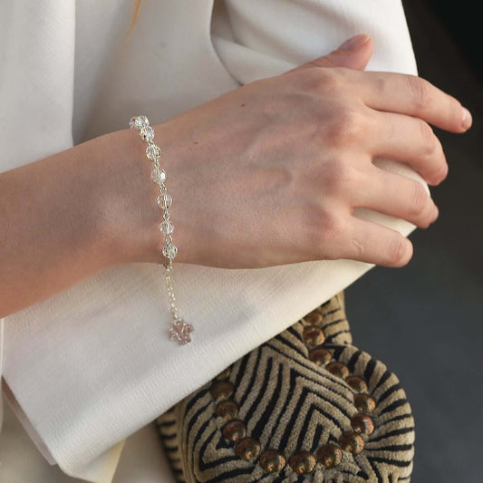 KRISTALL ROSENKRANZ-ARMBAND - SILBER