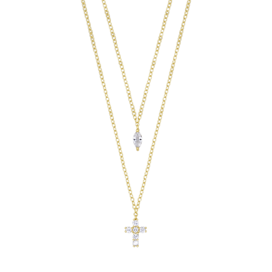 ZIRKONIA KREUZ HALSKETTE - VERGOLDETES SILBER