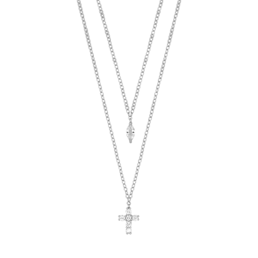 ZIRKONIA KREUZ HALSKETTE - SILBER